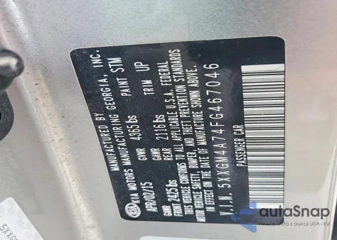 2015 Kia Optima Lx z USA, uszkodzony, nr VIN 5XXGM4A74FG467046